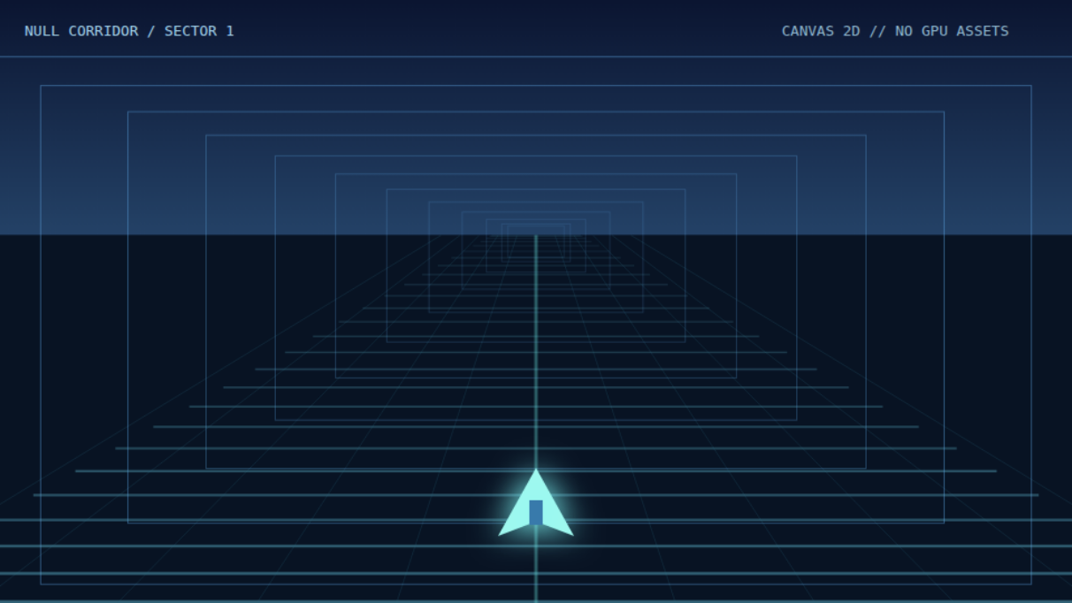 Actual live gameplay screenshot of Hyperdrift, showing its pseudo-3D corridor and player ship