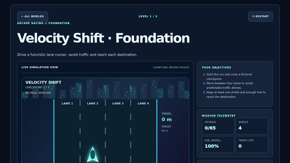 Actual staging browser view of the Velocity Shift mission before player actions